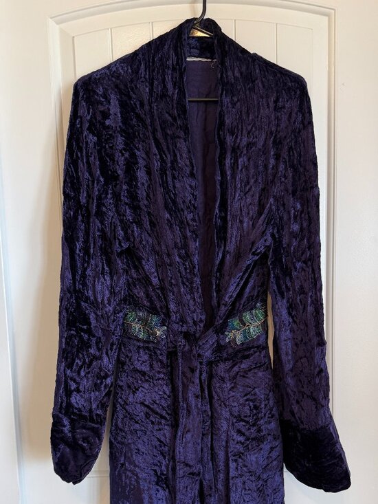 Other - Luxurious purple crushed velvet long robe with beaded waist detail.